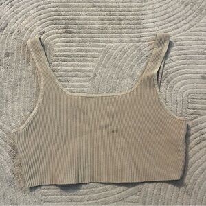 Aritzia Babaton begie Sculpt Knit Cropped Top Square Neck medium